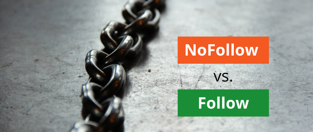 Ausgezeichnet.org spricht über den Unterschied zwischen NoFollow- und Follow-Links und bespricht deren Funktionsweise und Relevanz für SEO, das Bild zeigt eine Eisenkette und hat die Worte NoFollow vs. Follow drauf stehen