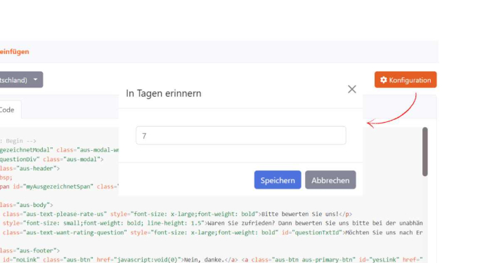 Bewertungsanfrage Konfiguration