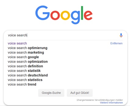Google Suche mit den Suchergebnissen zu Voice Search