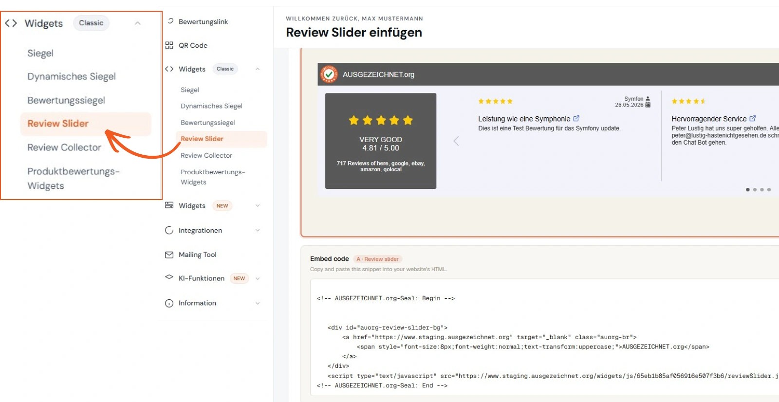 Review Slider einbinden