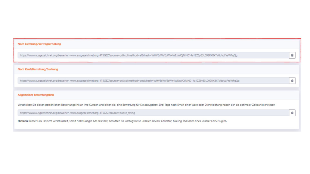 After Fulfillment-Bewertungslink