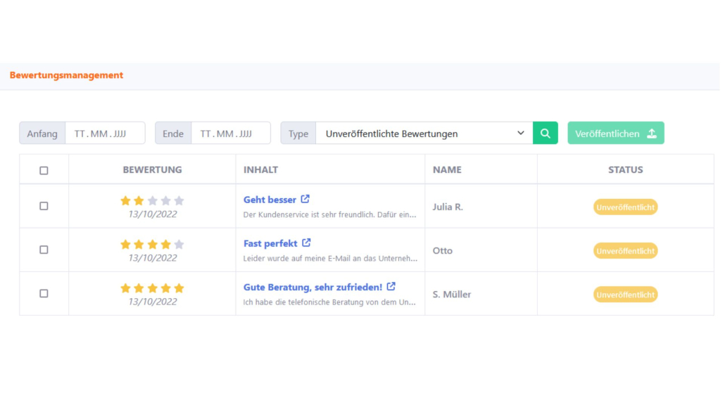 Bewertungsübersicht