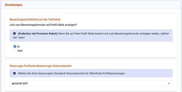 Einstellungen Profilseite