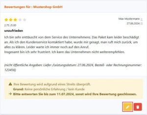 ösung innerhalb der Mediation wurde gefunden und der Bewerter möchte seine Bewertung anpassen