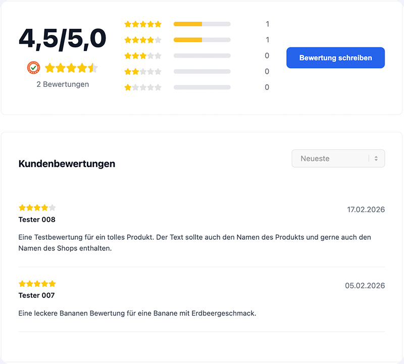 Bewertungen mit Statistik im Shop einbinden.