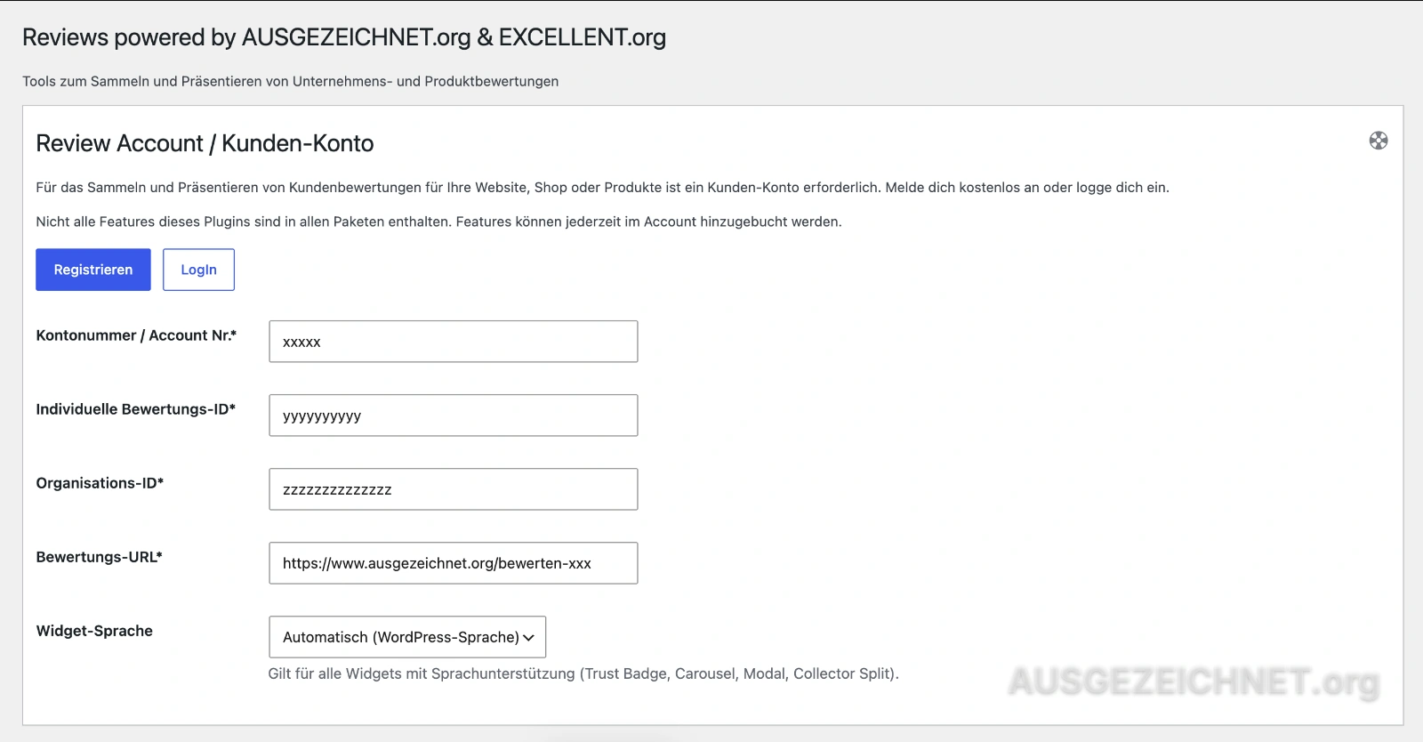 AUSGEZEICHNET.org Einstellungsseite