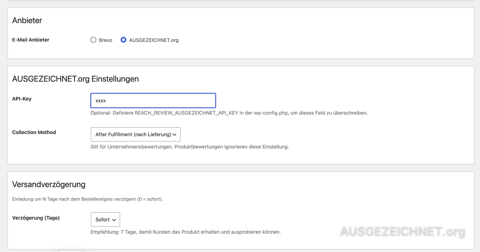 AUSGEZEICHNET.org Invite-Einstellungen