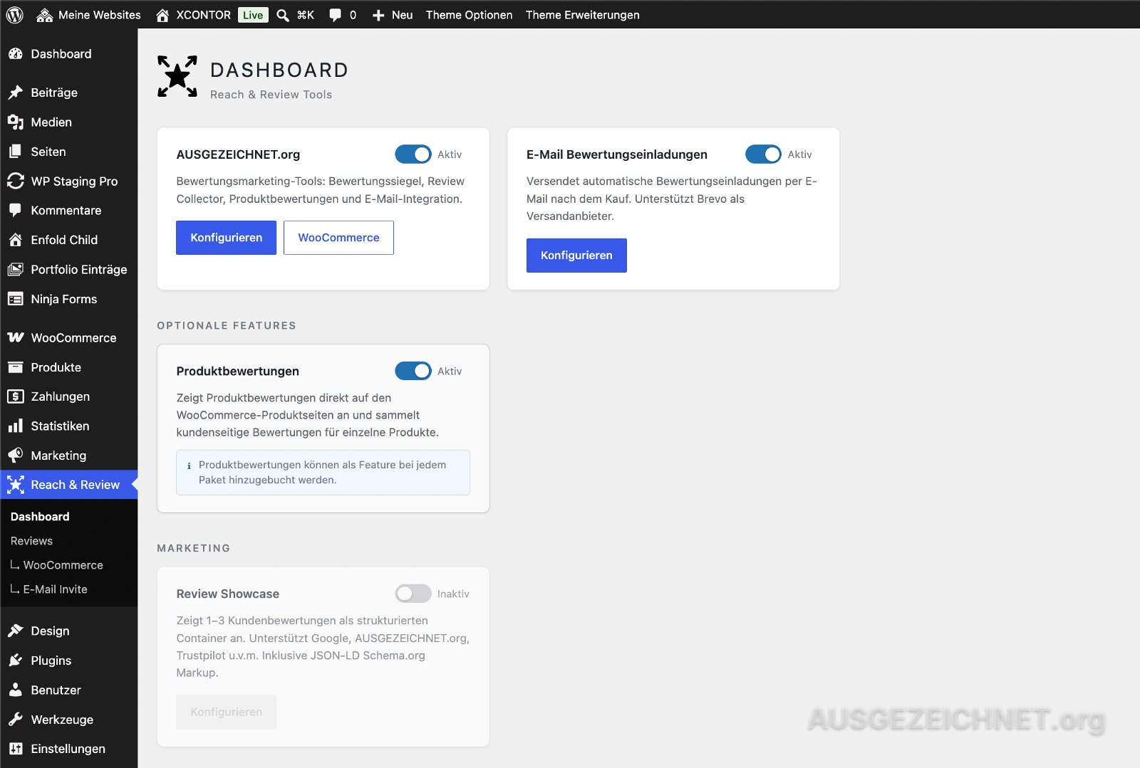 Reach & Review Dashboard-Übersicht