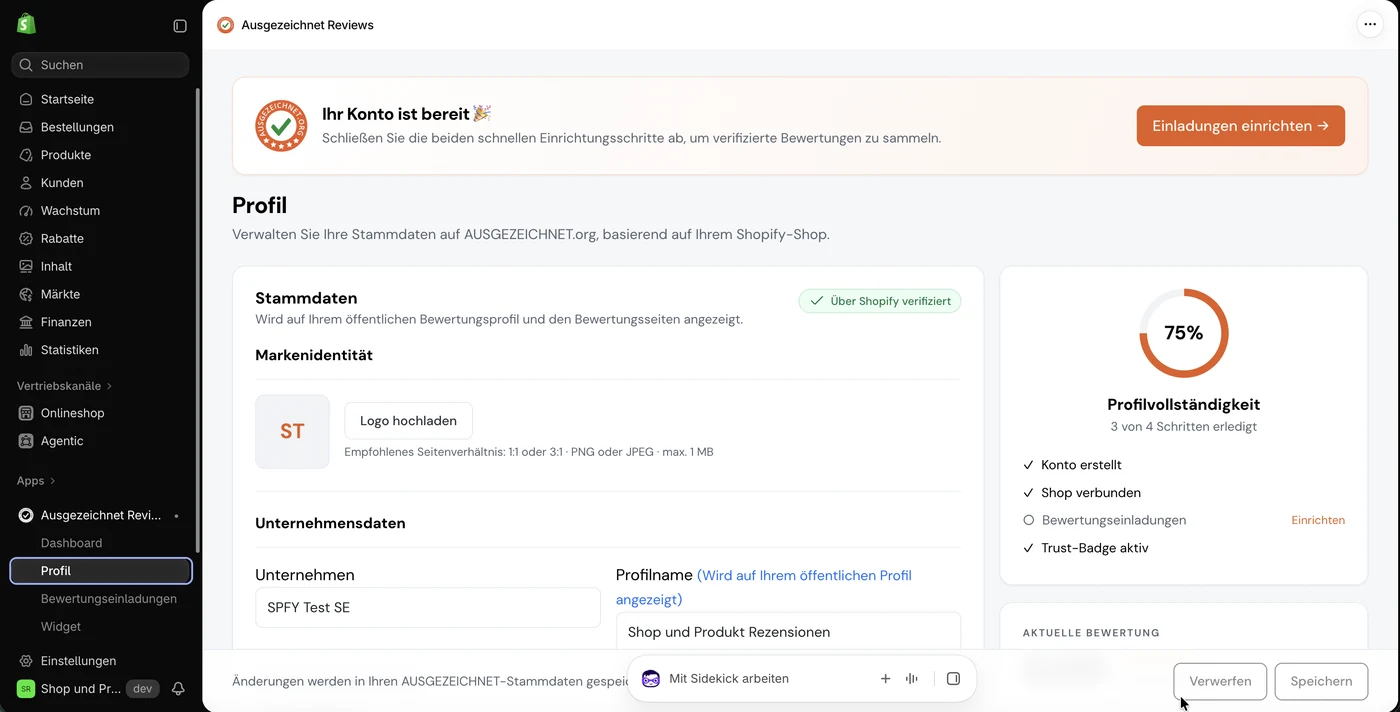 Profil-Seite in der Ausgezeichnet Rezensionen App