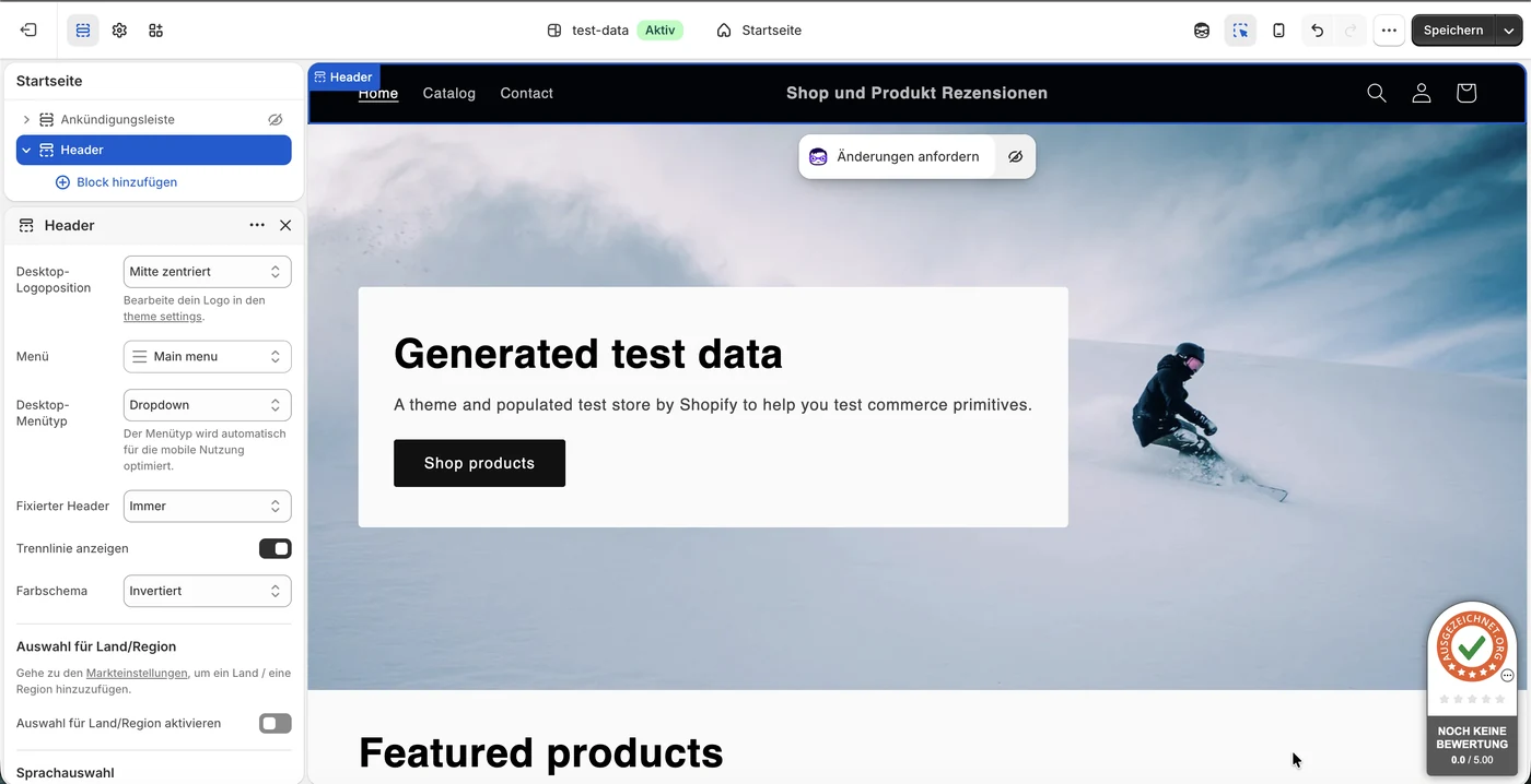 Shopify Theme-Editor: Widget aktiviert, Speichern klicken
